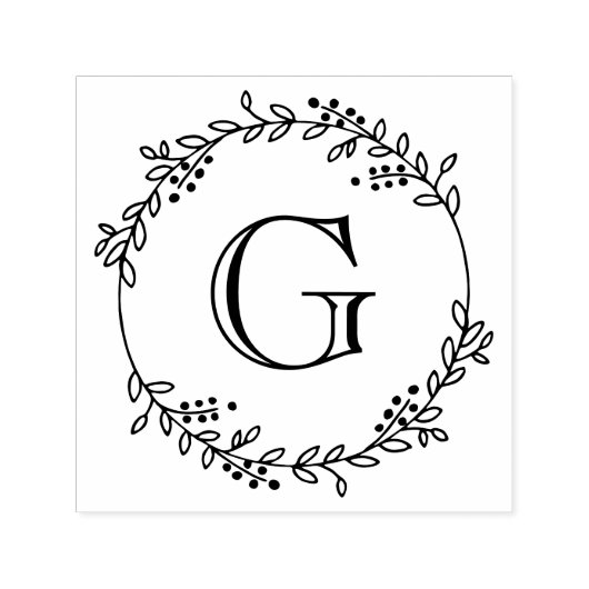 Bladeren en Bessen Ronde Krans Frame #1 Initiaal Zelfinktende Stempel (Design)