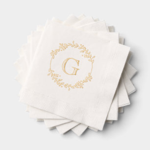 Bladeren en bessen Ronde Krans Lijst #1 Initiaal 1 Folie Servetten