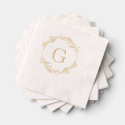 Bladeren en bessen Ronde Krans Lijst #1 Initiaal 1 Folie Servetten (Insitu (Gestapeld))