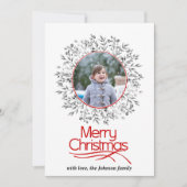 Bladeren en bessen rood grijs Vrolijk kerstfeest f Feestdagenkaart (Voorkant)