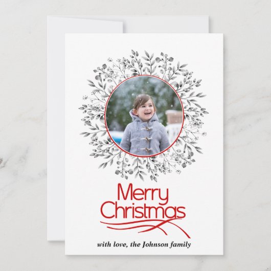 Bladeren en bessen rood grijs Vrolijk kerstfeest f Feestdagenkaart (Voorkant)