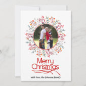 Bladeren en bessen rood Vrolijk kerstfeest foto Feestdagenkaart (Voorkant)