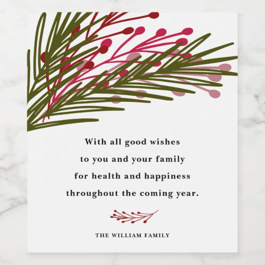 Bladeren en bessen wijn etiket (Enkel label)