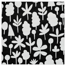 Bladeren en bladvormpatroon 051017 - Wt op zwart Stof