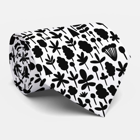 Bladeren en bladvormpatroon 051017 - zwart stropdas (Opgerold)