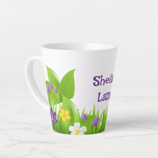 Bladeren en bloemen latte mok (Linkerhoek)