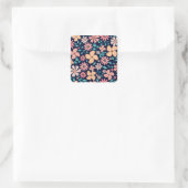 Bladeren en bloemen Patroon Blauw Vierkante Sticker (Tas)