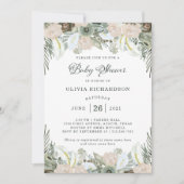Bladeren en bloemen | Sage Green Baby shower Kaart (Voorkant)