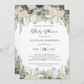 Bladeren en bloemen | Sage Green Baby shower Kaart (Voorkant / Achterkant)