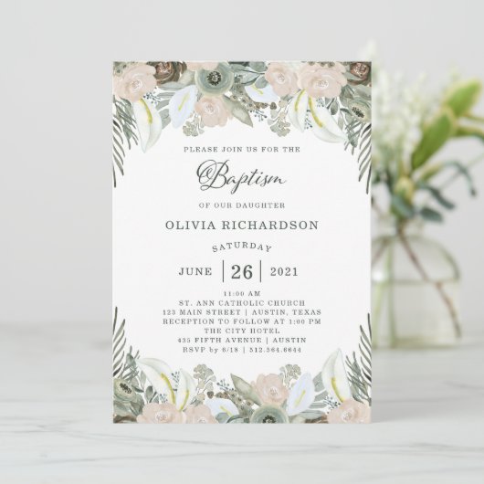 Bladeren en bloemen | Sage Green-doop Kaart (Staand voorkant)