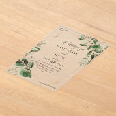 Bladeren en Eucalyptus Gold Weddenschap Acryl Uitnodigingen (Laagn)