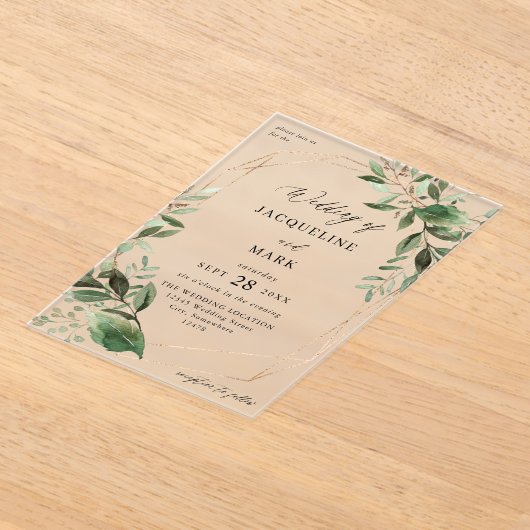 Bladeren en Eucalyptus Gold Weddenschap Acryl Uitnodigingen (Laagn)