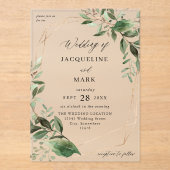 Bladeren en Eucalyptus Gold Weddenschap Acryl Uitnodigingen (Voorkant)