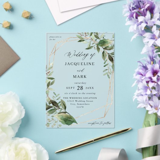 Bladeren en Eucalyptus Gold Weddenschap Acryl Uitnodigingen (Insitu (Huwelijk))