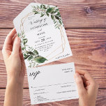 Bladeren en Eucalyptus Gold Weddenschap All In One Uitnodiging<br><div class="desc">Maak het verzenden van de uitnodiging en RSVP eenvoudig en verbluffend uw gasten met uw prachtige Leaves & Eucalyptus Gold Wedding All-in-One uitnodigingen.</div>