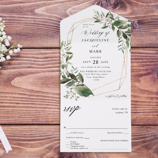 Bladeren en Eucalyptus Gold Weddenschap All In One Uitnodiging