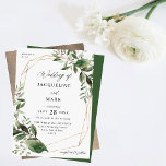 Bladeren en Eucalyptus Gold Weddenschap - groen Kaart<br><div class="desc">Krijg uw gasten in de spanning voor uw bruiloft met uw Leaves & Eucalyptus Gold - Green bruiloft uitnodiging. Luscious groen groen groen is handgeschilderd in waterverven en geplaatst rond een gouden lijst in deze rustieke bruiloft uitnodiging. Kalligrafie voegt toe aan het luxe en aangepaste gevoel. Als je een rustieke...</div>