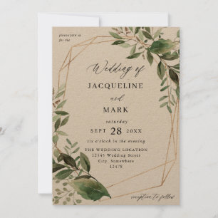 Bladeren en Eucalyptus Gold Wedding Kraft Kaart