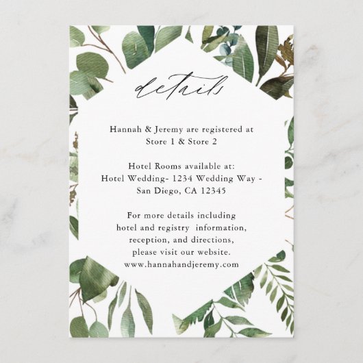 Bladeren en eucalyptus Rustic LG Informatiekaartje (Voorkant)