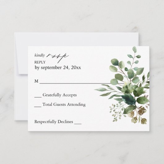 Bladeren en Eucalyptus Rustic no Meal RSVP (Voorkant)