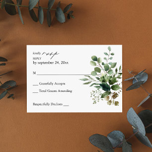 Bladeren en Eucalyptus Rustic no Meal RSVP Kaartje
