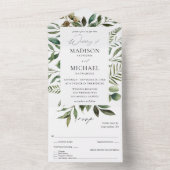 Bladeren en Eucalyptus Rustic Wedding All In One Uitnodiging (Binnen)