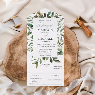 Bladeren en Eucalyptus Rustic Wedding All In One Uitnodiging