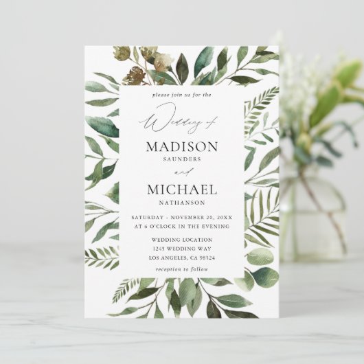 Bladeren en Eucalyptus Rustic Wedding Kaart (Staand voorkant)