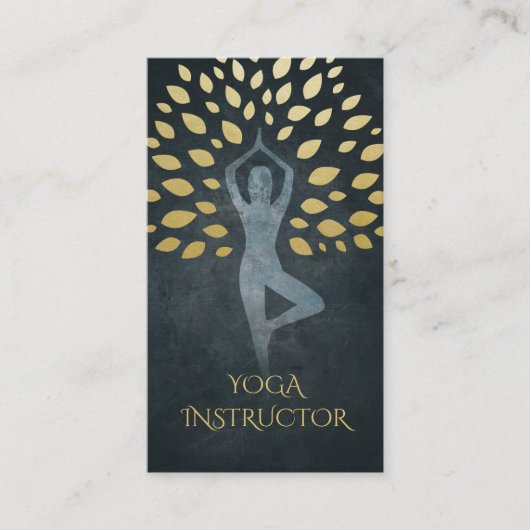 Bladeren en gouden olievlekken met een Yoga-doordr Visitekaartje (Voorkant)