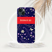Bladeren en hartbloemen op speciaal gepersonalisee Case-Mate iPhone case