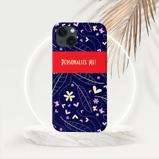 Bladeren en hartbloemen op speciaal gepersonalisee Case-Mate iPhone case