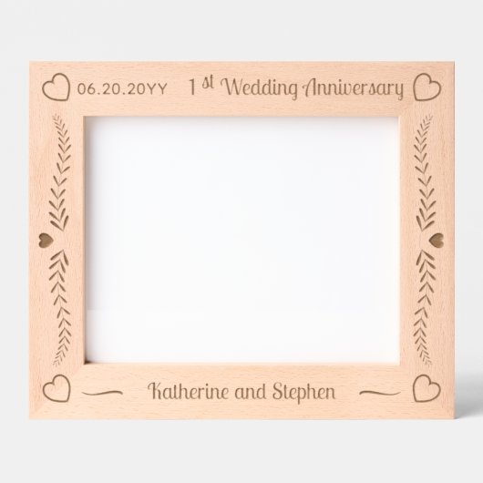 Bladeren en harten paar 1e bruiloft Jubileum Gegraveerde Lijstjes (Voorkant)