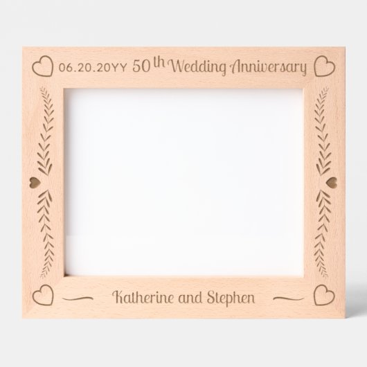 Bladeren en harten paar 50ste bruiloft Jubileum Gegraveerde Lijstjes (Voorkant)