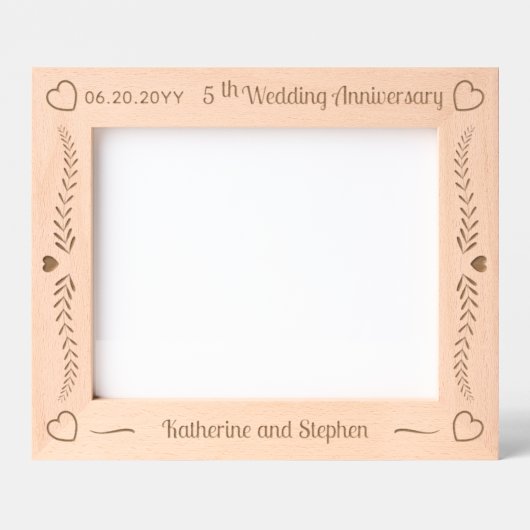 Bladeren en harten paar 5e bruiloft Jubileum Gegraveerde Lijstjes (Voorkant)