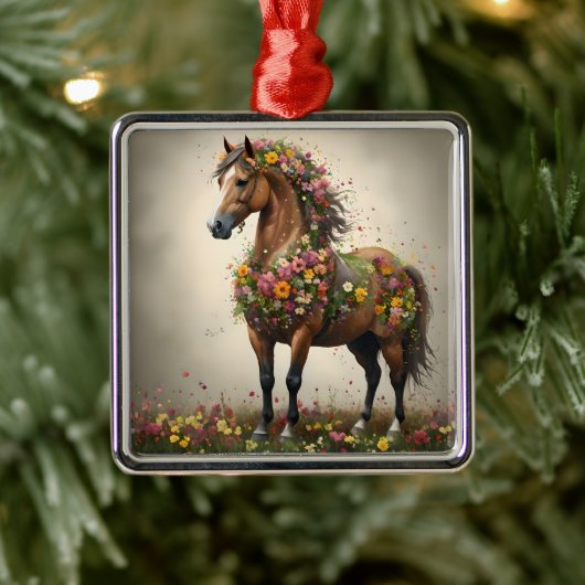 Bladeren en hoeven: Brown Horse Fantasy Garden, Metalen Ornament (Boom)