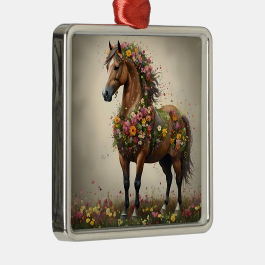 Bladeren en hoeven: Brown Horse Fantasy Garden, Metalen Ornament (Rechts)