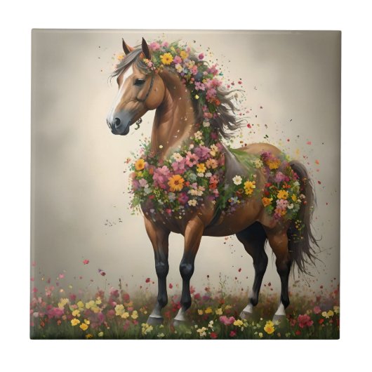Bladeren en hoeven: Brown Horse Fantasy Garden, Tegeltje (Voorkant)