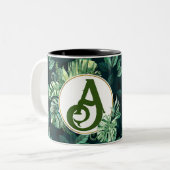 Bladeren en initiaal gepersonaliseerd voor plant l tweekleurige koffiemok (Voorkant links)