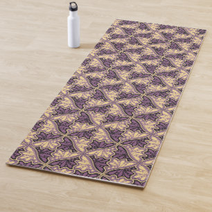Bladeren en kalkoenen - paars geel yogamat