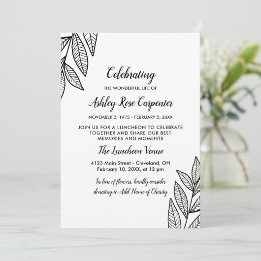 Bladeren en kalligrafie Herdenking van het leven Kaart (Staand voorkant)