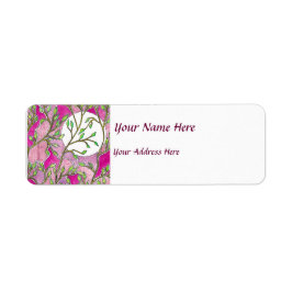 Bladeren en Maan - Roze Waterverven Etiket