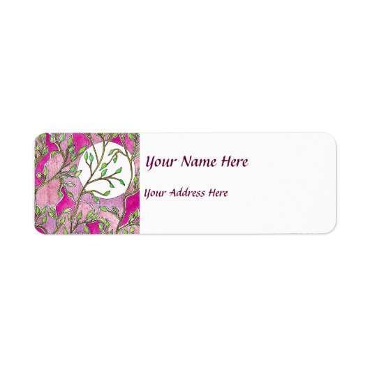 Bladeren en Maan - Roze Waterverven Etiket (Voorkant)