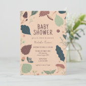 Bladeren en paddenstoelen | Rustisch Baby shower v Kaart (Staand voorkant)