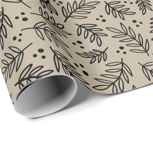 Bladeren en Stippen Modern Neutral Wrapping Paper Cadeaupapier (Rol Hoek)