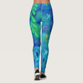 bladeren en takken op blauw leggings (Achterkant)