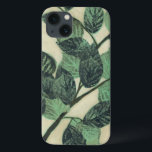 Bladeren en vertakkingen op de achtergrond van Cre iPhone 13 Hoesje<br><div class="desc">Levendige groene bladeren en takken rusten op een crèmeachtergrond in deze afdruk van Jennifer Goldberger. Naarmate het seizoen verandert,  blijven de kleuren op deze bladeren hetzelfde,  wat een beetje consistentie in je leven brengt.</div>