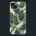 Bladeren en vertakkingen op de achtergrond van Cre iPhone 13 Hoesje<br><div class="desc">Levendige groene bladeren en takken rusten op een crèmeachtergrond in deze afdruk van Jennifer Goldberger. Naarmate het seizoen verandert,  blijven de kleuren op deze bladeren hetzelfde,  wat een beetje consistentie in je leven brengt.</div>