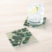 Bladeren en vertakkingen op de achtergrond van Cre Glazen Onderzetter (Schuin)