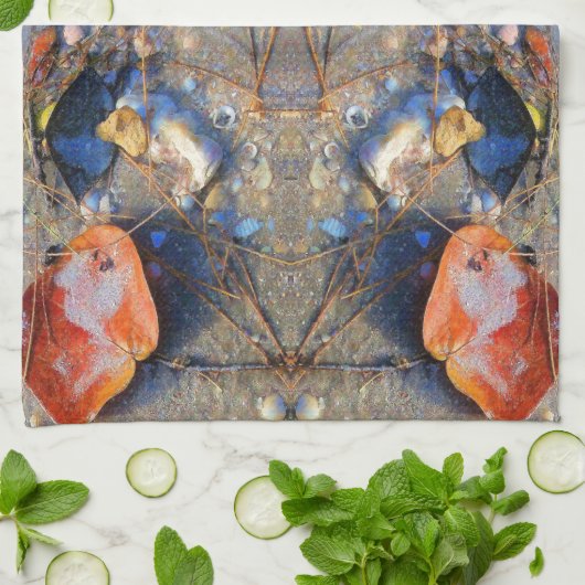 Bladeren en zeeschelpen patroon II Theedoek (Gevouwen)