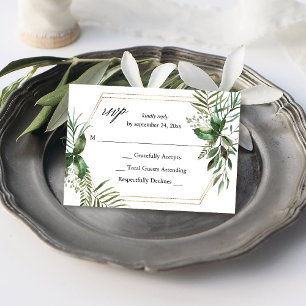 Bladeren & Eucalyptus Goud geen maaltijd RSVP Kaartje